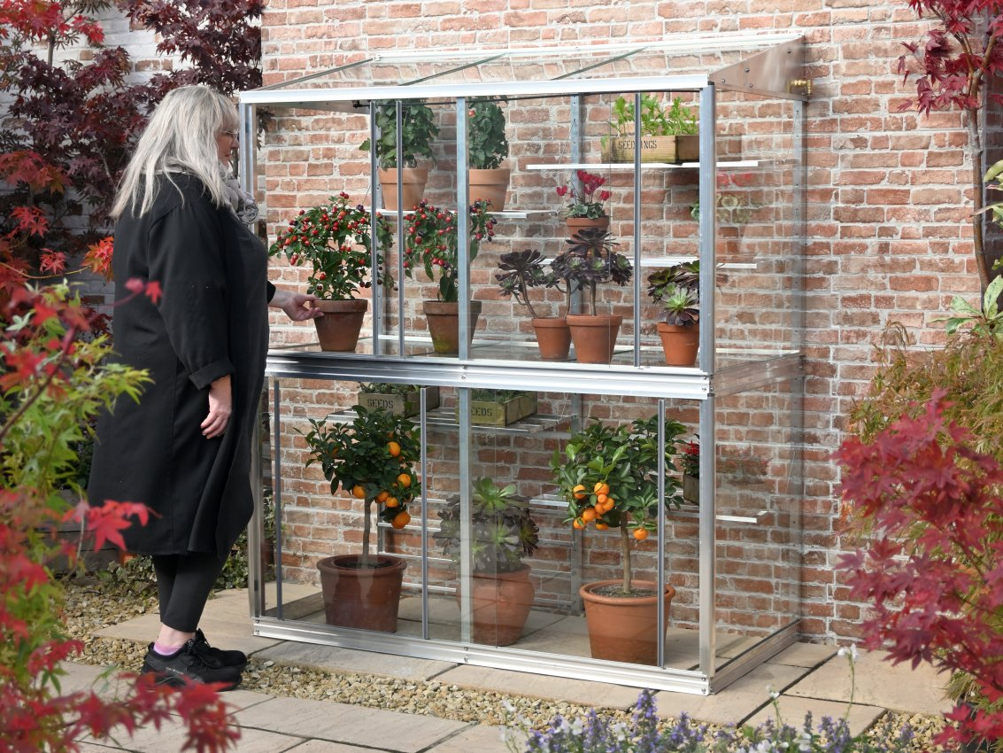 Hampton D5 Mini-Gewächshaus aus Alu | 4 mm Sicherheitsglas | anlehnend oder freistehend | B77xL151cm | 25 Jahre Garantie | hochwertiges...