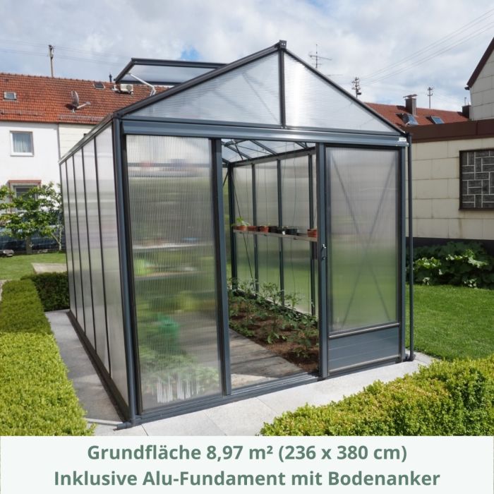 Gewächshaus Euroserre Maxi 236 Tannengrün | Länge 380 cm *Lagermodell*