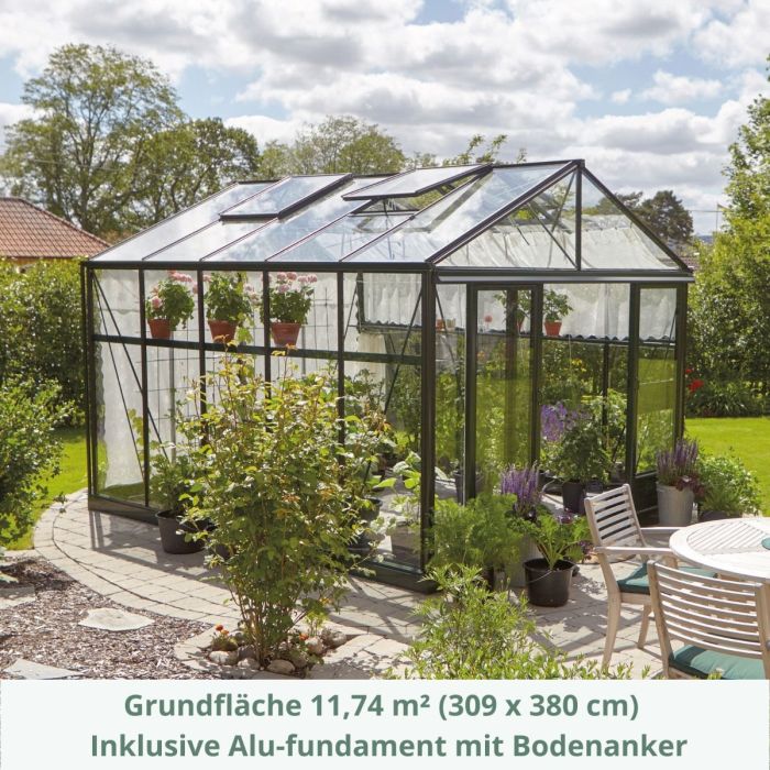 Gewächshaus Euroserre Maxi 309 Tannengrün | Länge 380 cm *Lagermodell*